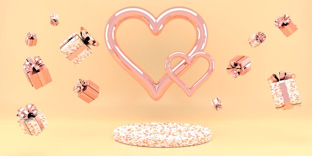 Valentine's Day interior with pedestal and hearts in 3d rendering