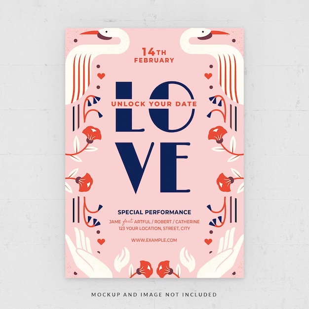 Valentine's Day Love Song Party Flyer Template in PSD