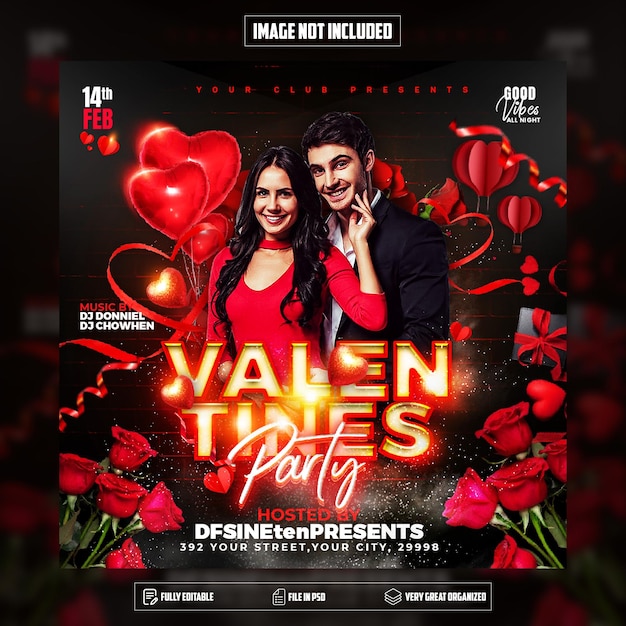 PSD valentine's day party flyer social media post and web banner template psd