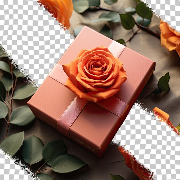 PSD valentine s day representation with a red rose on an orange card adorned in a vibrant shade transparent background