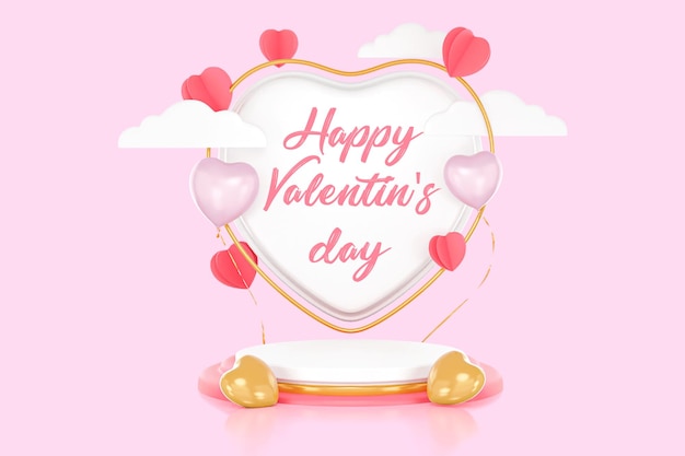 PSD valentine's day sale banner template with 3d romantic valentine decorations