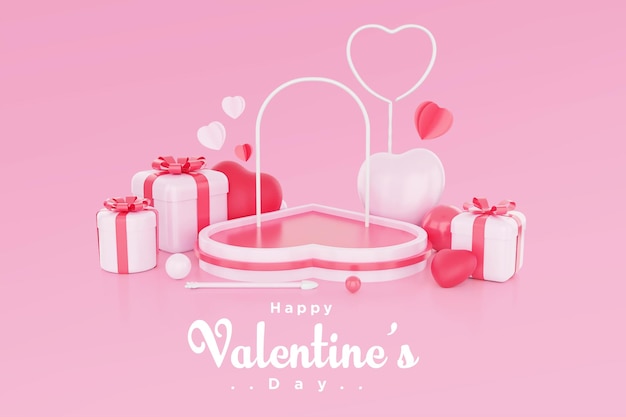 PSD valentine's day sale banner template with 3d romantic valentine decorations