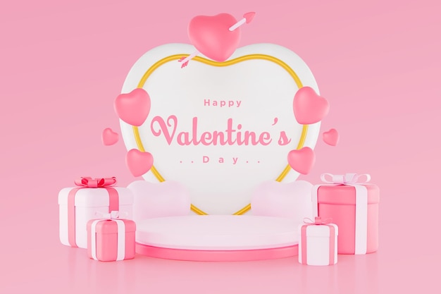 PSD valentine's day sale banner template with 3d romantic valentine decorations