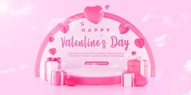 PSD valentine's day sale banner template with 3d romantic valentine decorations