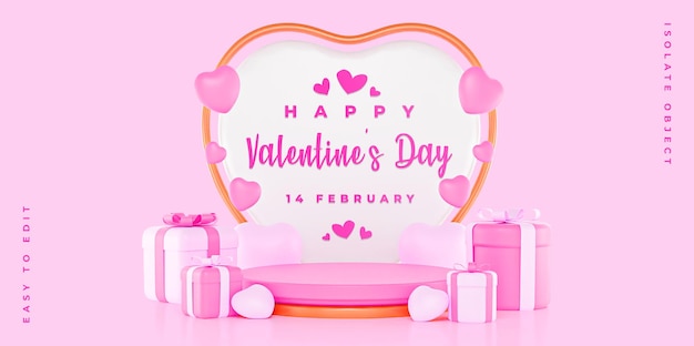 Valentine's day sale banner template with 3d romantic valentine decorations