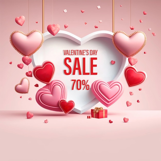 Valentine's day sale pink red heart background