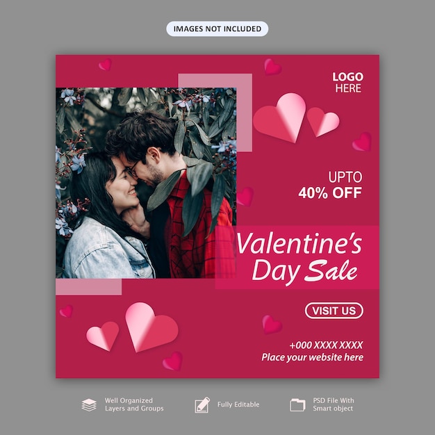 Valentine's day social media post banner design template