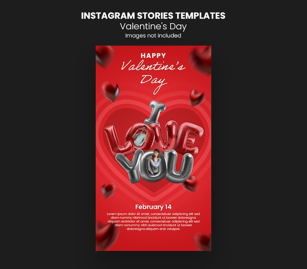 Valentine's Day social media story template I love you red foil balloon