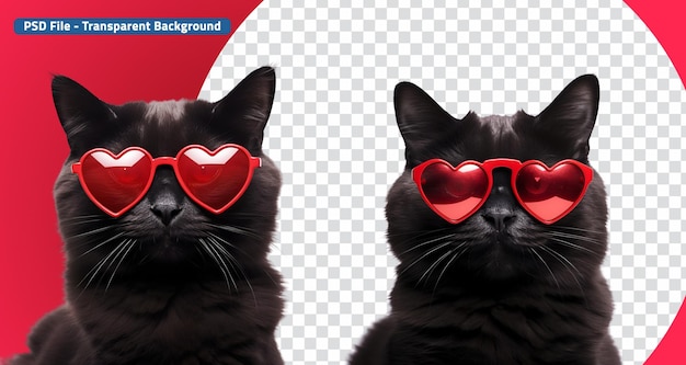 Valentine's Day Special Leuke Zwarte Kat met Hartvormige Zonnebril