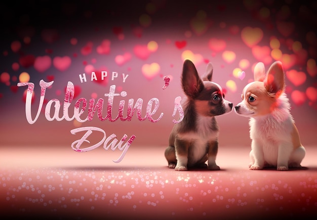 PSD valentine's day text effect card with two cute dogs mockup