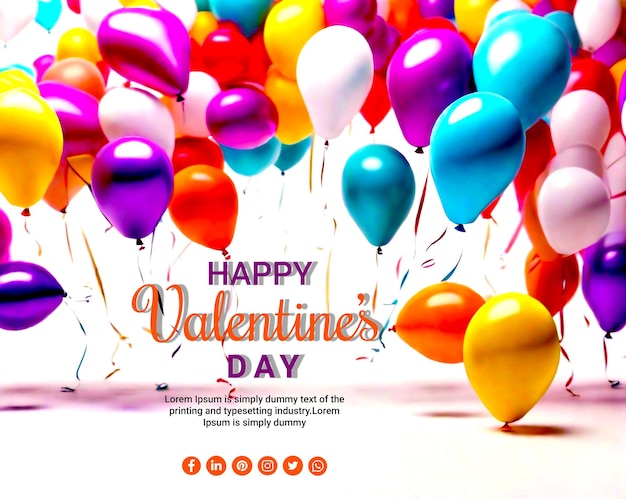 PSD valentine's day vector background design happy valentine's day text with lasso hearts and gifts