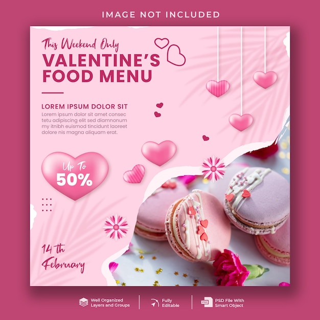 PSD valentine's food menu social media post template