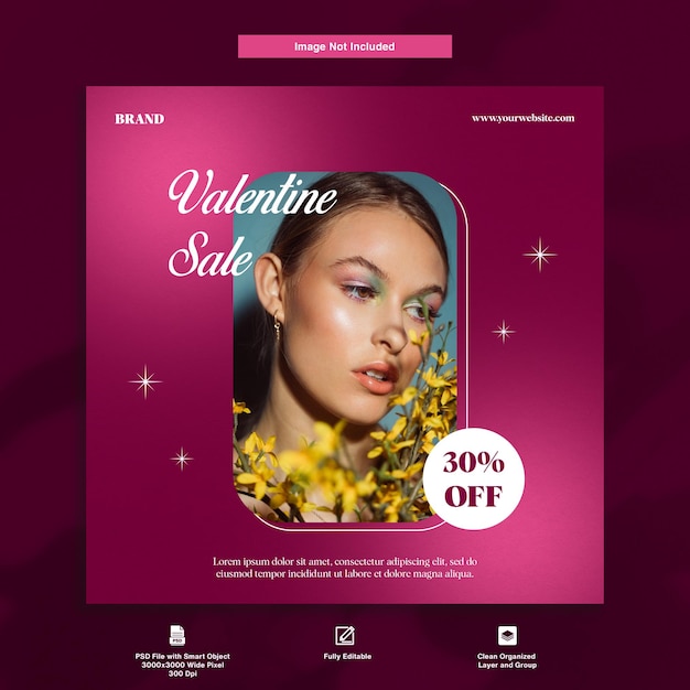 PSD valentine sale discount offer elegant theme social media template design