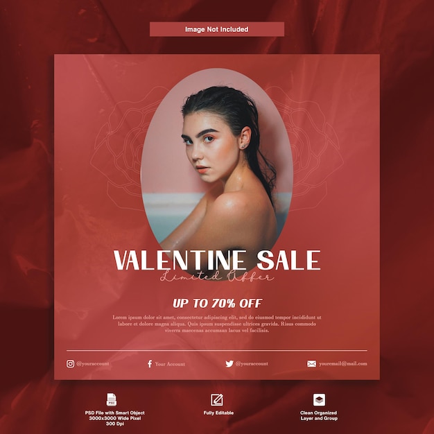 Offerta di sconto per la vendita di san valentino design minimalista con modello di post di instagram a tema elegante