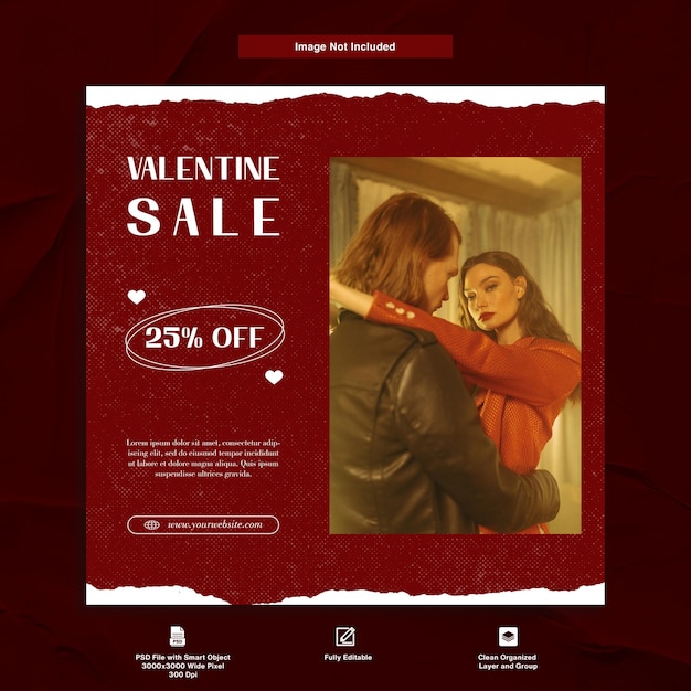 Valentine sale discount offer red theme instagram post template design