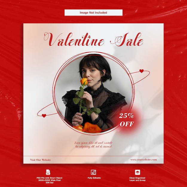 PSD modello di post di instagram a tema elegante e minimalista per la vendita di san valentino