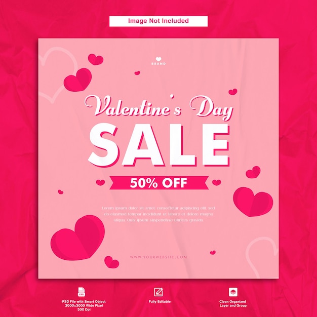 PSD design del modello di post di instagram rosa minimalista di vendita di san valentino