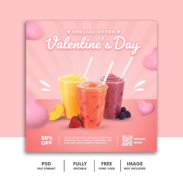 Valentine Social Media Szablon Postu Dla Menu żywności Napój Jiuce