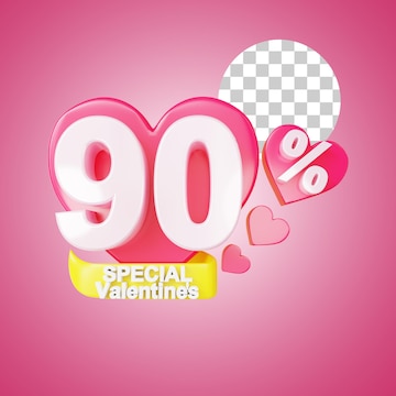 Premium PSD  Valentine special discount 90 percentage 3d rendering