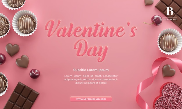 Valentine Widok Z Góry Banner Projekt Czekoladowej Wstążki Z Wiśniami Plakat Z życzeniami Strony Internetowej