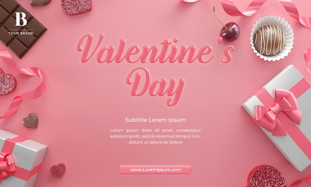 Valentine Widok Z Góry Transparent Projekt Pudełka Na Prezenty Czekoladowa Wstążka Plakat Z życzeniami Strona Internetowa