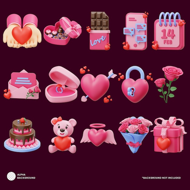 valentines 3d icon set