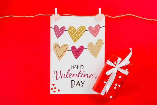 Valentines card mockup on clothes line