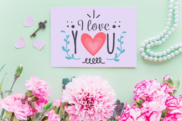 PSD valentines card mockup with flowers