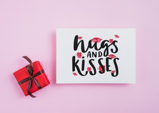 Valentines card mockup with presents