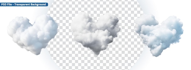 PSD valentines cloud a set of heartshaped white clouds