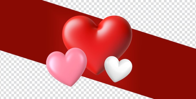 Valentines day 3d illustrated elements graphic decorative objects in pink red and white heart