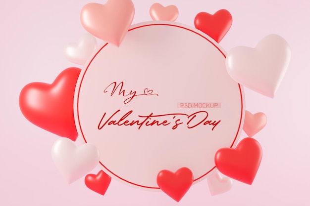 Valentines day background mockup with heart shaped in 3d rendering