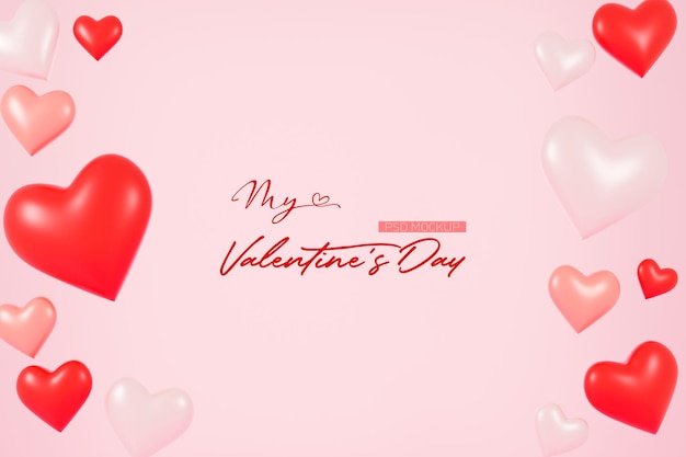 Valentines day background mockup with Heart Shaped in 3D Rendering