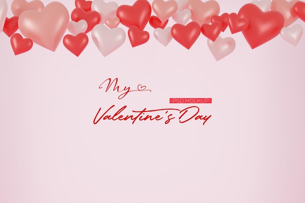 Mockup di sfondo di san valentino con cuore a forma di rendering 3d