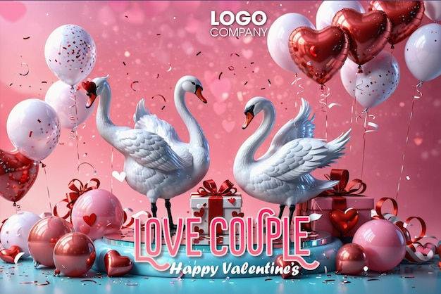 PSD valentines day background two swans are posing in a heart shape