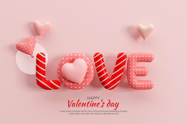 PSD modello di banner di san valentino con decorazioni romantiche di san valentino 3d