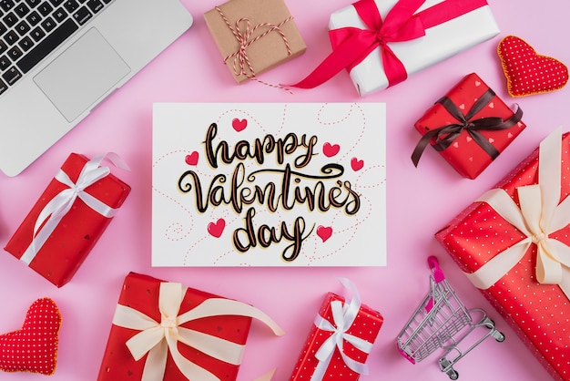 PSD valentines day card mockup with elements