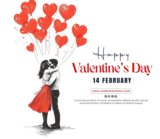 Valentines day card template Adorable 3D Couple Embraces Under Heart Balloons