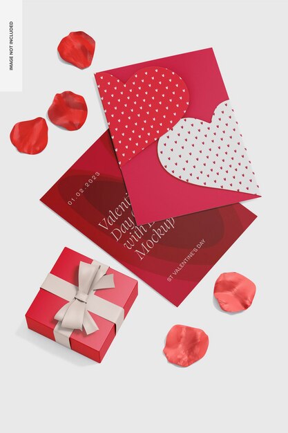 Valentines Day Card with Envelope Mockup,High Angle View