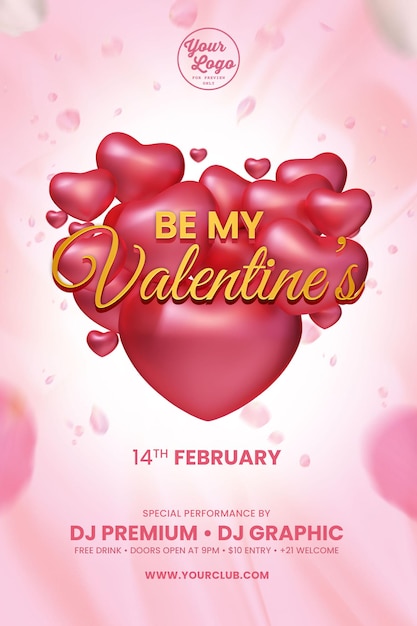 Valentines day celebration party flyer for event promotion and invitation