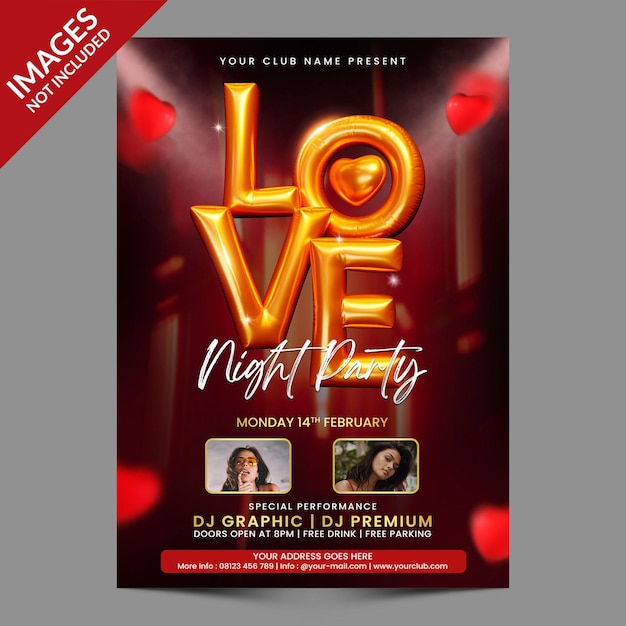 PSD valentines day celebration party flyer for event promotion and invitation