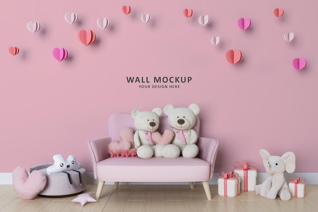 Valentines day in childrens room on pink wall background