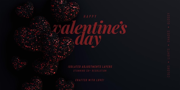 Valentines day cute background mockup with decorative love hearts top view scene