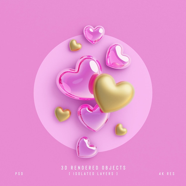 valentines day cute love hearts decorative composition isolated and transparent 3d rendering