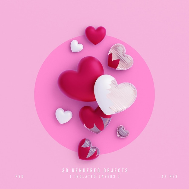 valentines day cute love hearts decorative composition isolated and transparent 3d rendering