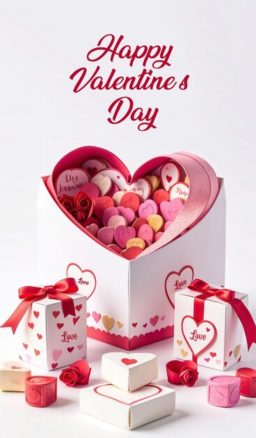 Valentines Day Design With Some Red Color Heart and some Gift box