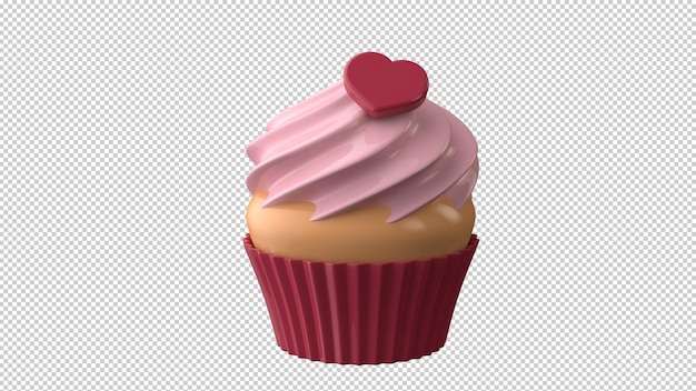 PSD 3dイラストの赤いハートとバレンタインデーのデザートccake