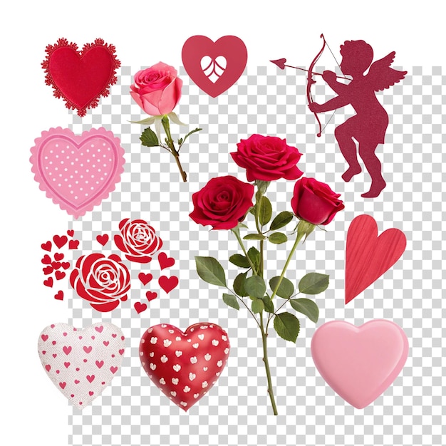 Valentines Day Element Pack izolowany na przezroczystym tle