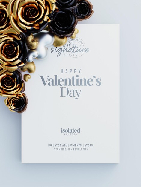 Volantino di san valentino mockup di invito con rose decorative e cuori d'amore