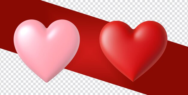 PSD valentines day graphic decor 3d rendered illustration of pink and red heart objects